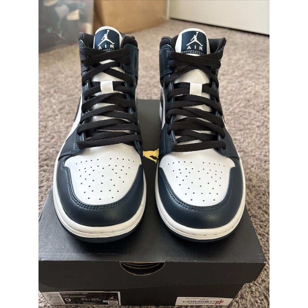 Nike Air Jordan 1 Mid Armory Navy White Black 554724-411 Men's Size 9 New